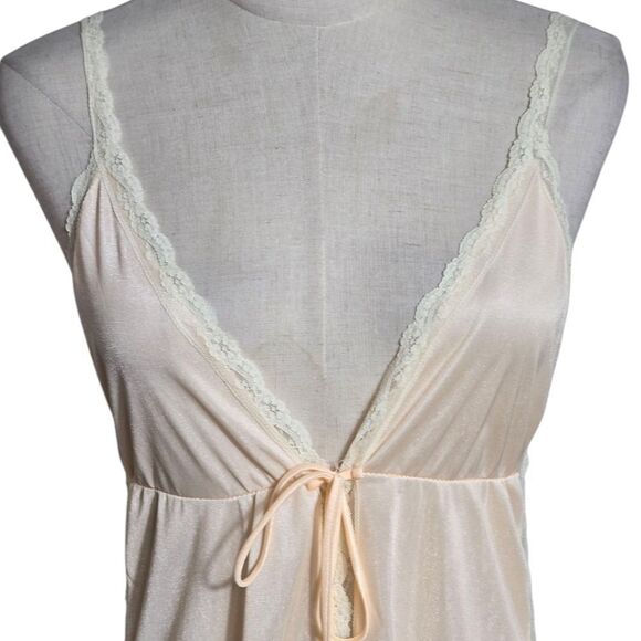 Avon Fashions Vintage Peach Cream Lace Nightie Maxi Dress - Picture 2 of 9
